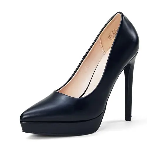 Produktbild: Zhabtuc Damen Plateau Pumps Klassische Stiletto Absatzschuhe Platform High Heels Spitze Zehen Hochzeit Schuhe, Schwarz, 40 EU