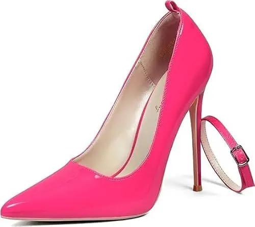Produktbild: Zhabtuc Damen Pumps: Geschlossene Spitze Zehenpartie mit abnehmbarem Knöchelriemen, Schlupfstiletto mit 12 cm Absatz für Hochzeit, Party und sexy Kleiderschuhe, Leuchtend rosa, 39 EU