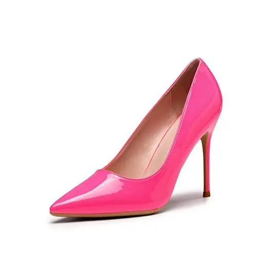 Produktbild: Zhabtuc Damen Pumps Mode Spitze Geschlossene Zehe High Heels Sexy Slip on Party Abschlussball Hochzeit Stiletto Schuhe 10CM Fluoreszierendes Rosa 37 EU（7 US）