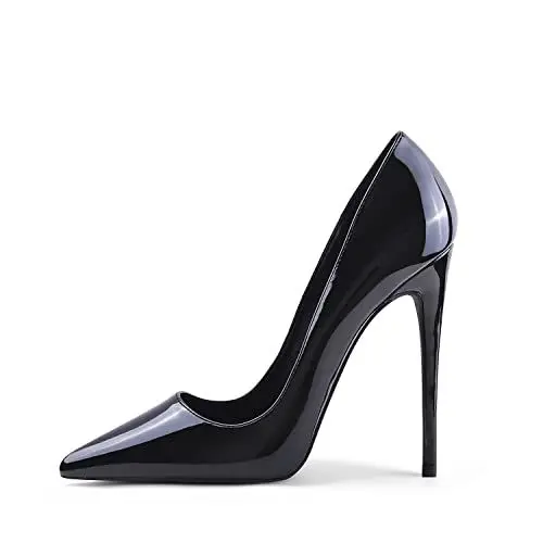 Produktbild: Zhabtuc Damen Pumps Sexy Klassische High Heels Spitze Stiletto Damenschuhe Prom Party Hochzeit Pendler Damen Heels Pumps 12CM Alles Schwarz 41 EU(11 US)