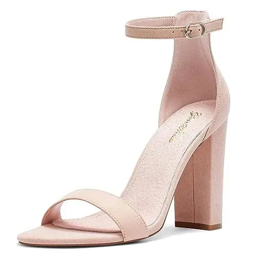 Produktbild: Zhabtuc Damen Sandaletten High Heels mit Blockabsatz Hoher Absatz Offene Zehen Knöchelriemen Sommerschuhe Frauen Chunky Blockabsatz Sandalen Abend Party Sandals Beige EU42