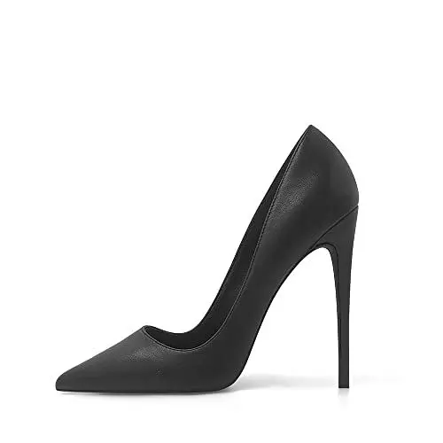 Produktbild: Zhabtuc Damen Pumps, Spitze Zehenpartie, High Heel, 12 cm, Party-Stilettos, mattierte Pumps, Alles Schwarz, 42 EU