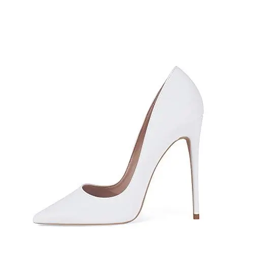 Produktbild: Zhabtuc Damen Pumps, Spitze Zehenpartie, High Heel, 12 cm, Party-Stilettos, mattierte Pumps, Weiß, 39 EU