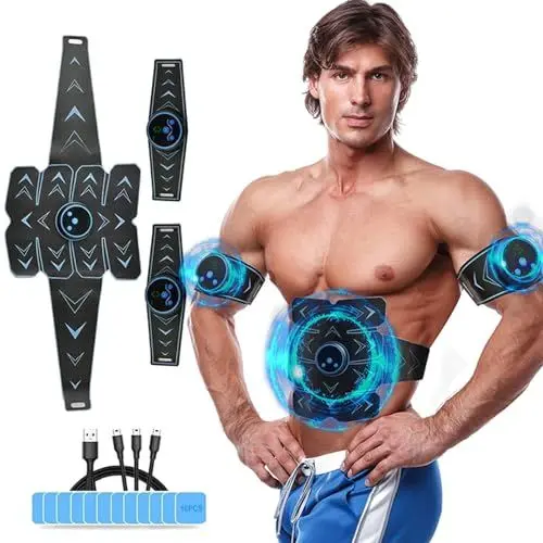 Produktbild: Zhailyn EMS Trainingsgerät, Bauchmuskeltrainer, USB Wiederaufladbar Muskelstimulator Trainer, mit 8 Modi&15 Intensitäten, Tragbarer Muskelstimulator, für Bauch, Arm Fitness Trainings Gang, Blau