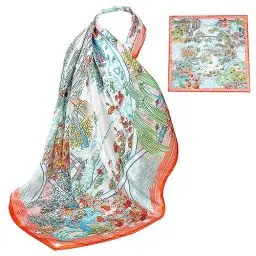 Produktbild: ZhaoCo 100% Natürliche Maulbeerseide Schal, 66x66cm / 26x26 Zoll Seidentuch Grafikdruck Klein Weich Quadratisch Seidenschal für Damen - 015