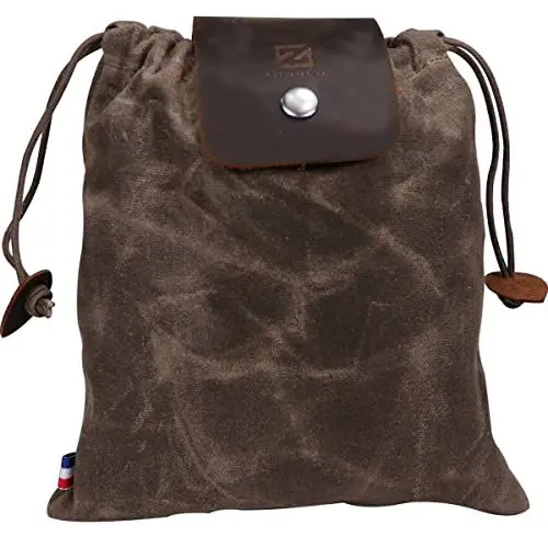 Produktbild: Canvas Futtersack zum Wandern, zusammenklappbarer Ledergürtelbeutel Taillentasche mit Kordelzug und Schnalle (Kaffee)