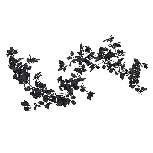 Produktbild: ZHDOKA 2 Stück Künstliche Eukalyptus-Girlanden, 1,6 M, Schwarze Ranken, Halloween-Eukalyptus-Girlanden, Gefälschte Florale Wandbehang-Ornamente für Hochzeit, Hintergrund, Tischdekoration,(Schwarz)
