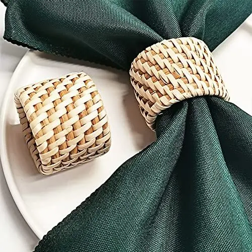 Produktbild: ZHDOKA Serviettenringe 6er-Set, Handgefertigte Rattan-Serviettenhalter, Große Serviettenringe, Runde Gewebte Serviettenringhalter für Hochzeit, Esszimmer, Party, Tischdekoration(Braun)