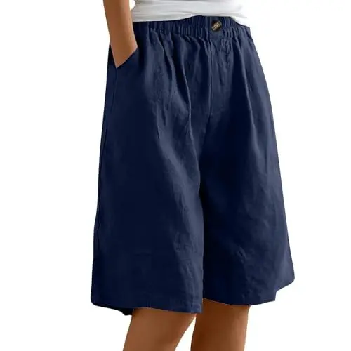 Produktbild: ZHENDEGL 3/4 Hose Damen Sommer,Caprihose Damen Sommer,Sommerhosen,Caprihosen,Damenhosen Sommer,Aesthetic Clothes,Ökologische Baumwoll-Caprihose, 01-Marine L