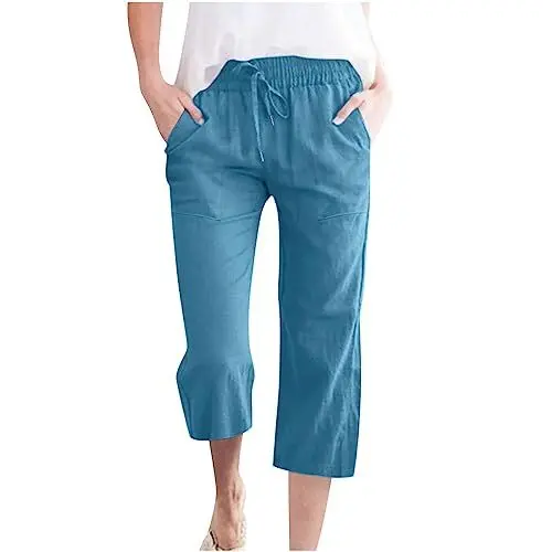 Produktbild: ZHENDEGL Leinenhose Damen Sommer Kurz Damen Hosen Bequem Plissee Hose Damen Elegante Hose Damen Loungehose Damen Damen Leinenhose Stoffhose Schwarz Damen Jogginghose Damen Große Größen Yogahose