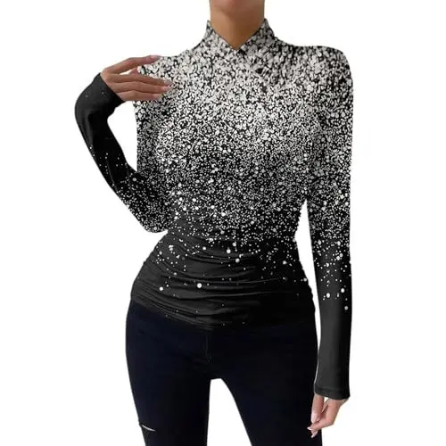 Produktbild: ZHENDEGL Pailletten Top Oberteile Damen Party Pullover Damen Elegant Glitzer Top Schwarz Damen Bluse Glitzer Oberteil Damen Elegant Glitzer Glitzer Pulli Damen Elegant Schwarze Dirndlbluse Schwarzer