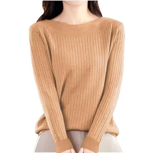 Produktbild: ZHENDEGL Strickpullover Damen Baumwolle,Merinowolle Pullover Rundhalsausschnitt First-Line Ready to Wear Langarm Nahtlosem Strickpullover,Weihnachtspullover