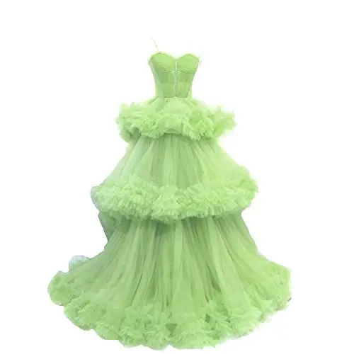 Produktbild: ZHengquan Damen-Abendkleid, ärmellos, Tüll, A-Linie, bodenlang, gestuft, Partykleid, lichtgrün, 36
