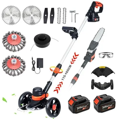 Produktbild: ZHHR Rasentrimmer mit Akku, 24V akku rasentrimmer,5-in-1 rasenkantenschneider,115-165CM Teleslopstiel,7500R/min Rasentrimmer, 90° Schwenkbarer Kopf für Rasen Garten Beschneiden
