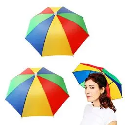 Produktbild: ZHIOPRO 2Stück Regenbogen Regenschirm Hüte,Tragbare Faltbare Regenbogen Regenschirm Hüte mit Gummiband,Outdoor-Angelschirm Hut,Hands-Free Stirnband Kappe Geeignet für Erwachsene und Kinder