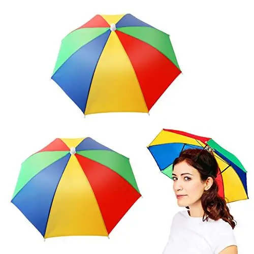 Produktbild: ZHIOPRO 2Stück Regenbogen Regenschirm Hüte,Tragbare Faltbare Regenbogen Regenschirm Hüte mit Gummiband,Outdoor-Angelschirm Hut,Hands-Free Stirnband Kappe Geeignet für Erwachsene und Kinder