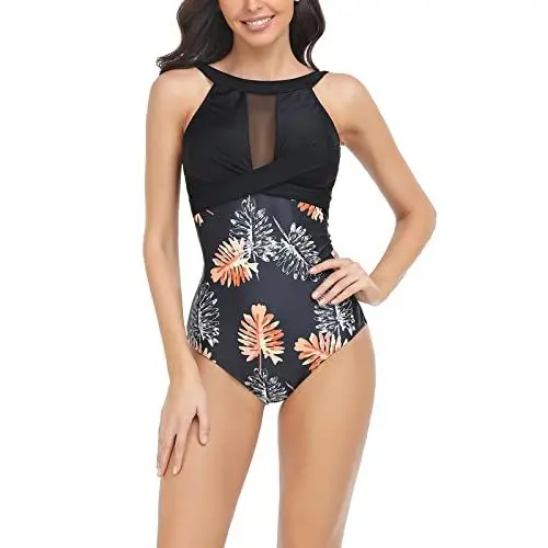 Produktbild: ZHIYUEE Badeanzug Damen Einteiliger Badeanzüge Sport Schwimmanzug Damen High Waist Bademode Badeanzug Strandmode Swimsuit (as3, Alpha, l, Regular, Regular, Schwarz)