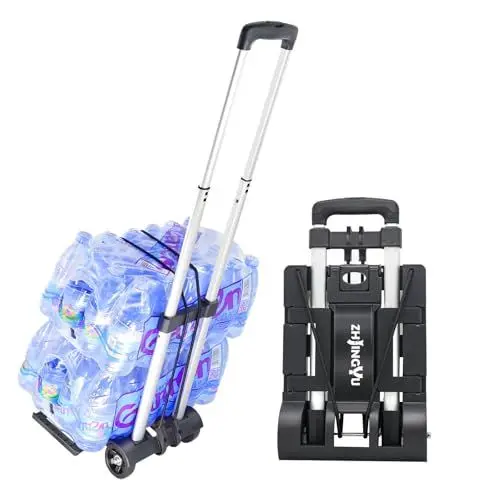 Produktbild: ZHJINGYU Aluminium Sackkarre Klappbar, 35KG Transportkarre mit Teleskopstange - 2 Expanderseilen inklusive