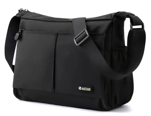 Produktbild: zhongningyifeng Herren Umhängetasche Messenger Bag Nylon Business Wasserdicht Leicht Casual Schwarz Crossbody Tasche für Arbeit Reisen Outdoor
