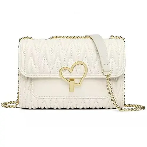 Produktbild: zhongningyifeng Umhängetasche für Damen Kleine, süße Leder Mini Kettentasche für Mädchen, Crossbody Geldbörsen Mode mit Kettenriemen (white)