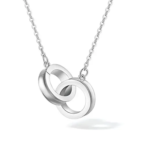Produktbild: ZHOU LIU FU Kette mit Kreis Anhänger, 925 Sterling Silber Damen Halskette mit Zirkonia synth 40+5 cm Kommt in Schmuck Geschenk Box Für Geometrische Figur (Kreis)