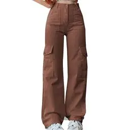 Produktbild: ZhungZaoh Cargohose Damen Jeans Baggy High Waist Y2K Breites Bein Boyfriend Hose Locker Freizeithose Teenager Mädchen Jeanshose Streetwear Wide Leg Jeans Denim Pants (02-Coffee, XL)