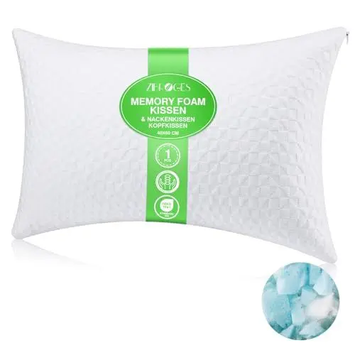Produktbild: Zibroges Kopfkissen 40x60 cm - Memory Foam Kissen - Nackenkissen Kopfkissen，Mit Reißverschluss und gefüllt mit zerkleinertem Schwamm für komfortable Unterstützung von Kopf und Nacken.