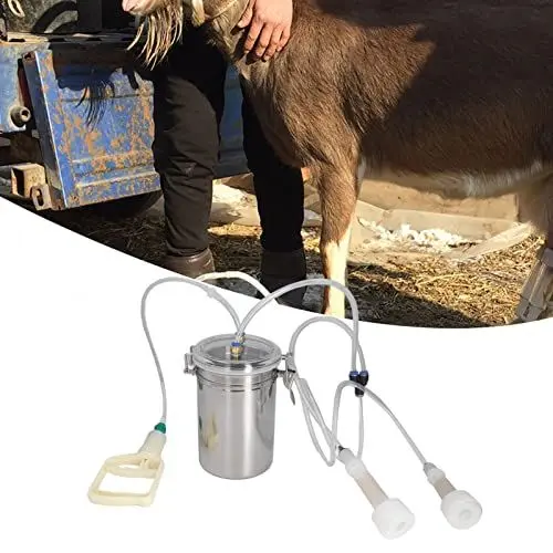 Produktbild: Ziegenmelkmaschine, Manuelle Melkmaschine mit 2 L Edelstahlflasche, Mühelose Steuerung, Tragbares Ziegenmelkzubehör mit Transparentem Deckel, für die Milchfarm