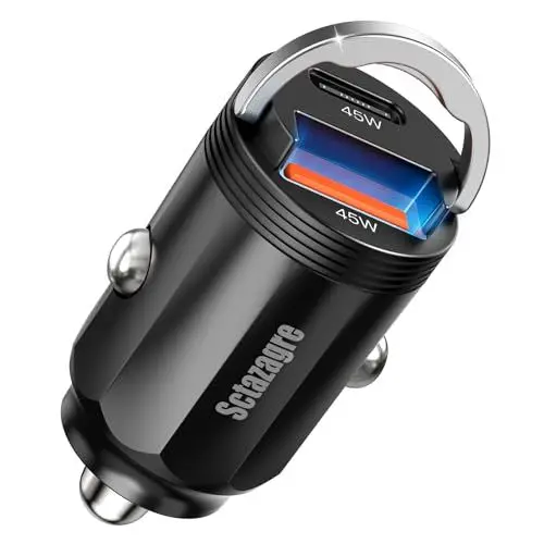 Produktbild: Zigarettenanzünder USB C Adapter Sctazagre (PPS45W /PD & QC 3.0) Auto Ladegerät USB C Kfz Handy Ladegerät Mit Blauem LED-Licht 12V USB Adapter Auto Super Mini Car Charger