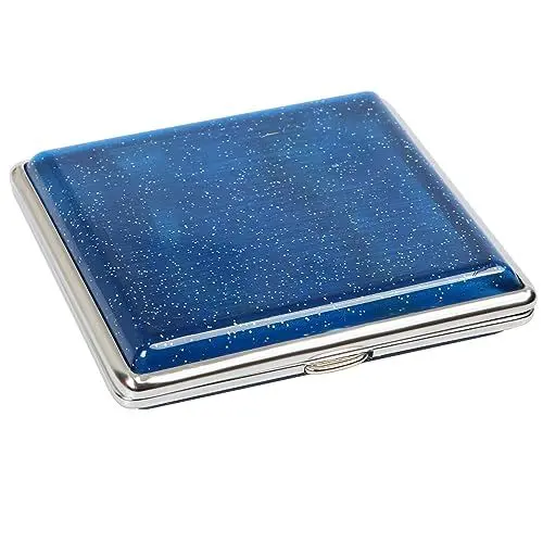 Produktbild: Zigarettenetui Blau Zigarettenbox Hält 20 Zigaretten Metall Zigarettenschachtel Tragbar Einrast Zigaretten Etui Box 9.9 x 9.2 x 2cm Cigarette Case