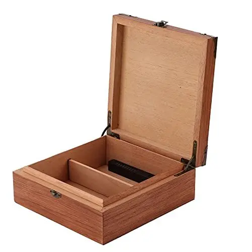 Produktbild: Zigarren-Humidor aus Holz, Handgefertigter Retro-Zigarren-Humidor mit Befeuchtungseinheit, Abnehmbarer Trennwand, Desktop-Humidor für Zigarren