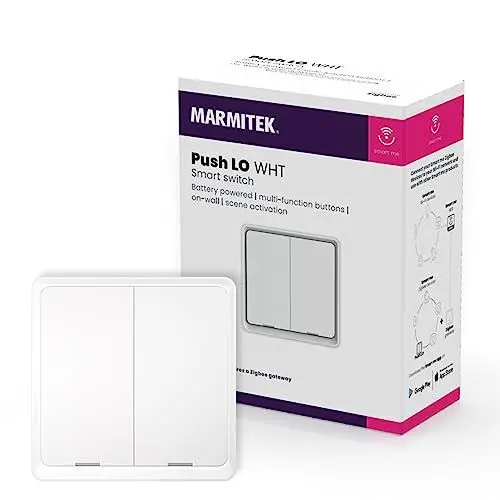 Produktbild: Zigbee Smart Double Wall Switch - Marmitek Push LO WHT - Zigbee 3.0 Taster - Smart WLAN Doppelwandschalter - Verwenden Sie diese Schalter um Ihre Tuya Leuchte und Geräte zu schalten - Weiss