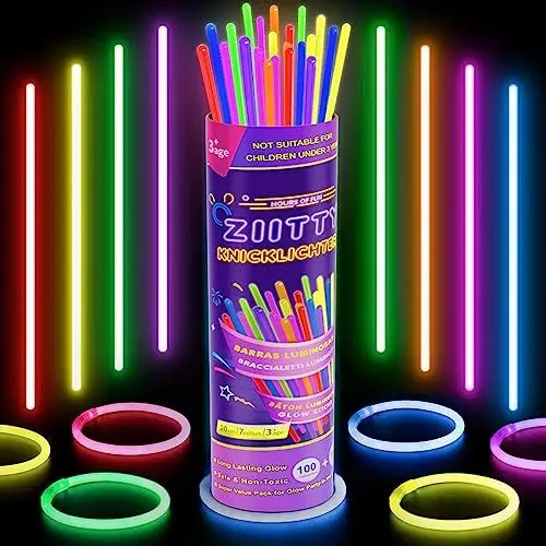 Produktbild: Ziitty Knicklichter Party Set, 7 Tolle Farben Knicklichter Kinder, 100 Leuchtstäbe mit 100 Verbinder für Armbänder Armringe,Neon Party Gadgets für Party Deko Hochzeiten Silvester Feuerwerk Party