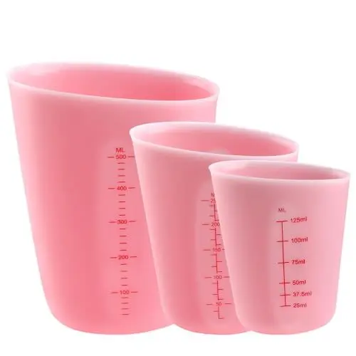 Produktbild: ZIJANG 3 Stück Silikon Messbecher, Antihaftbeschichteter Gipsbecher mit Zwei Skalen, Erholt nach Extrusion Automatisch,125/250/500 ml Rosa Epoxidharz Mischbecher für DIY Basteln, Labor, Küche