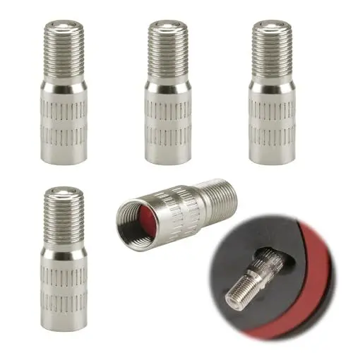 Produktbild: ZIJANG 5 Stück Autoventil Verlängerung,Reifen Ventil Verlängerun aus Kupferhaltigem Zink, 27mm Reifenventil Verlängerung Adapter, Silberne Ventil Verlängerung für Pedale, PKW, Autos