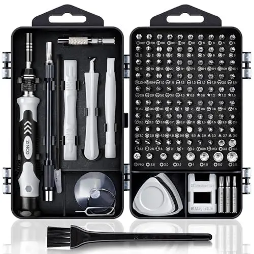 Produktbild: ZINCO Feinmechaniker Schraubendreher Set Mini Werkzeug - 124 in 1 Präzisions Werkzeug Kit Mit 101 Bits für PC Computer Laptop PS5 iPhone iPad Switch Xbox Macbook Uhr Spielzeug Brille Kamera (Gray)
