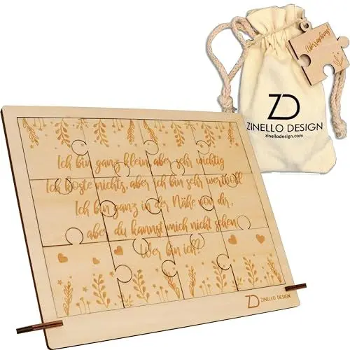 Produktbild: ZINELLO DESIGN - Holzpuzzle Schwangerschaftsankündigung für Ihre Lieben | Originelle Puzzleidee, persönliches Geschenk für zukünftige Papas, Omas, Opas, Paten | Baby-Geburtsmitteilung (mit Rahmen)