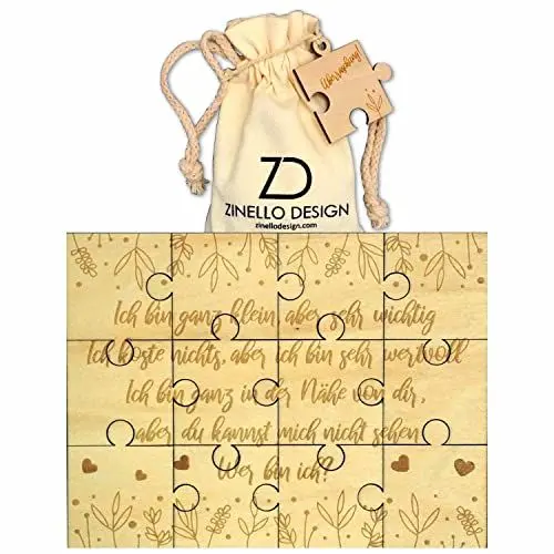 Produktbild: ZINELLO DESIGN - Holzpuzzle Schwangerschaftsankündigung für Ihre Lieben | Originelle Puzzleidee, persönliches Geschenk für zukünftige Papas, Omas, Opas, Paten | Baby-Geburtsmitteilung (ohne Rahmen)