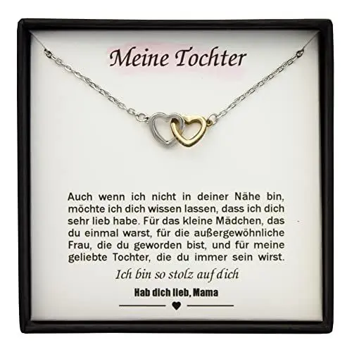 Produktbild: ZINELLO DESIGN - Individuelle Halskette für eine Frau mit Anhänger in Form von verschlungenen Herzen mit einer Liebesbotschaft für Ihre Tochter unterzeichnet von Mama. Geschenkidee für Weihnachten