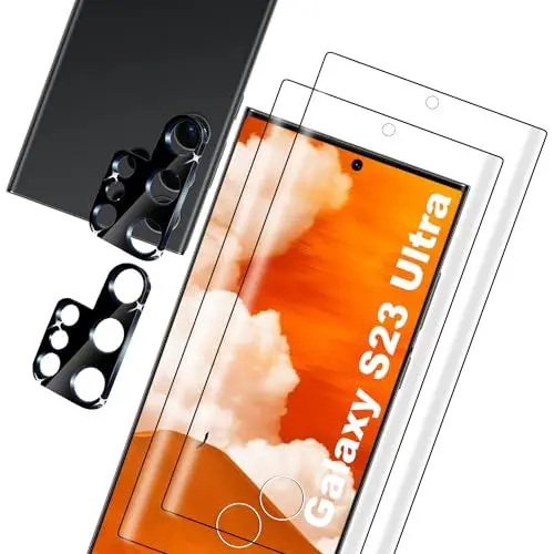 Produktbild: ZINFANDEL Samsung Galaxy S23 Ultra Panzer Schutz Glas, 2 Displayschutzfolie und 2 Kamera Schutzfolie, Panzerfolie Schutzglas, Screen Protector Displayschutz, Fingerabdrucksensor Kompatible