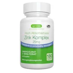 Produktbild: Zink Chelat 25mg, Zink Tabletten hochdosiert mit Kupfer, Zink Bisglycinat & Zinc Picolinate für gesunde Haut, Immunsystem, und Zellgesundheit, Clean Label, 180 Tabletten, von Igennus