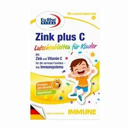 Produktbild: Zink und Vitamin C Lutschtabletten für Kinder | Vegetarische Nahrungsergänzung zur Unterstützung des Immunsystems | Optimal für Kinder ab 4 Jahren | EuRho® Vital – Made in Germany | 60 Tabletten