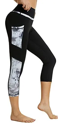 Produktbild: Zinmore Damen High Waist Caprihose Sporthose Tights Yoga Leggings Übung Fitness Workout Leggings mit Handytaschen Schwarz L