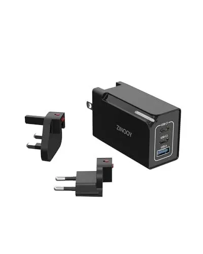 Produktbild: Zinooy USB C Ladegerät, 65W GaN Schnellladeblock mit US EU UK Stecker für Reisen, PD 3.0 Wandladegerät für MacBook Pro/Air, für Apple 15 Pro Max, Galaxy S23, Steam Deck (Weiß)