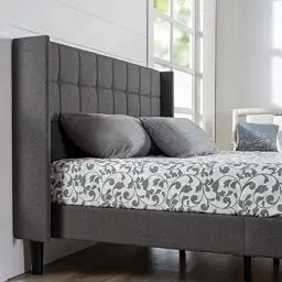 Produktbild: ZINUS Dori 35 cm Gepolsterter Plattformbettrahmen mit Kopfteil mit Seitenteilen | Lattenrost | Holzlattenunterstützung | Einfache Montage | 100 x 200 cm | Dunkelgrau