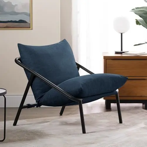 Produktbild: Zinus Ada Sling Akzent-Sessel 79x68x79 - Sessel mit Metallrahmen und Polsterung aus zerkleinertem Schaumstoff - Marineblau
