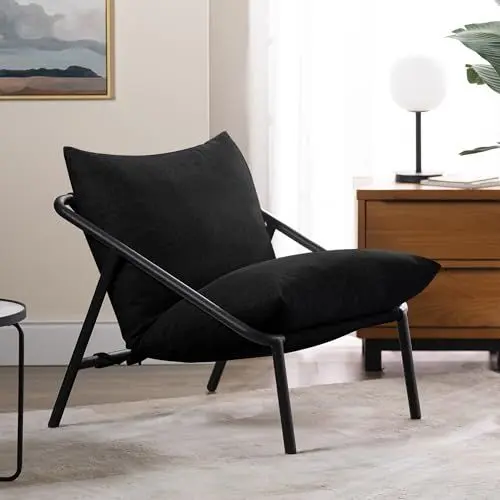 Produktbild: Zinus Ada Sling Akzent-Sessel 79x68x79 - Sessel mit Metallrahmen und Polsterung aus zerkleinertem Schaumstoff - Schwarz