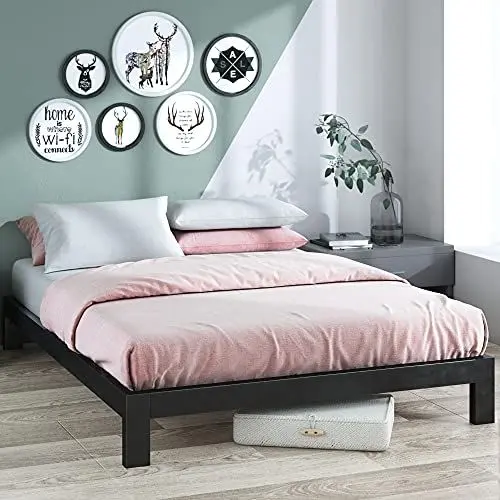 Produktbild: Zinus Arnav Bett 140x200 cm - Höhe 26 cm - Metall-Plattformbettrahmen mit Holzlattenrost - Schwarz