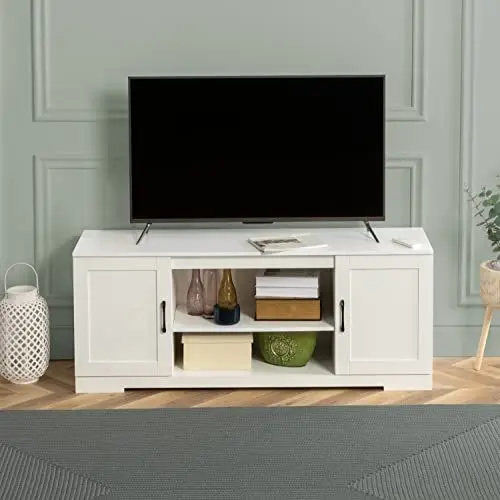 Produktbild: Zinus Bennett TV Schrank - TV Schrank 147x40x60 cm - Möbel mit Einlegeböden und Türen - Weiß