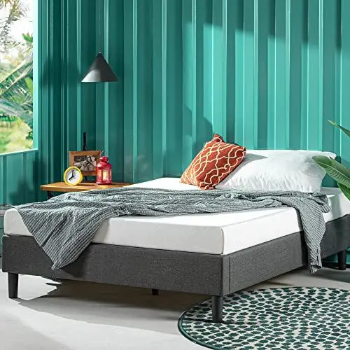 Produktbild: Zinus Curtis Bett 140x200 cm - Höhe 35 cm - Gepolsterter Plattformbettrahmen mit Holzlattenrost - Grau